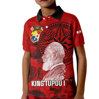 Tonga King Tupou I Day Kid Polo Shirt Tropical Flowers With Ngatu Pattern LT05 Kid Red - Polynesian Pride