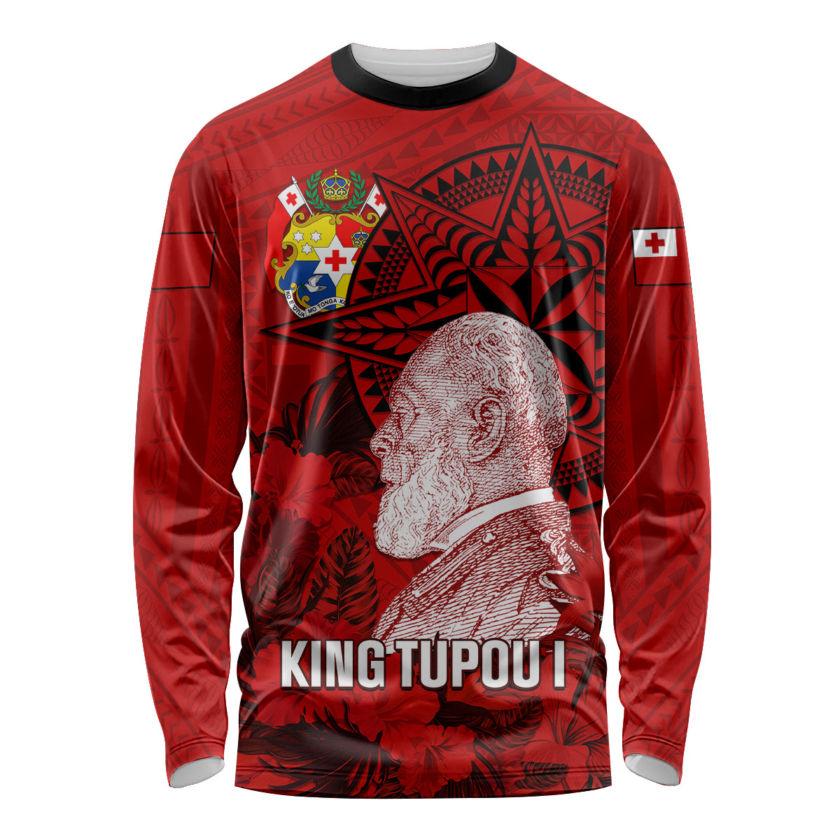 Tonga King Tupou I Day Long Sleeve Shirt Tropical Flowers With Ngatu Pattern LT05 Unisex Red - Polynesian Pride