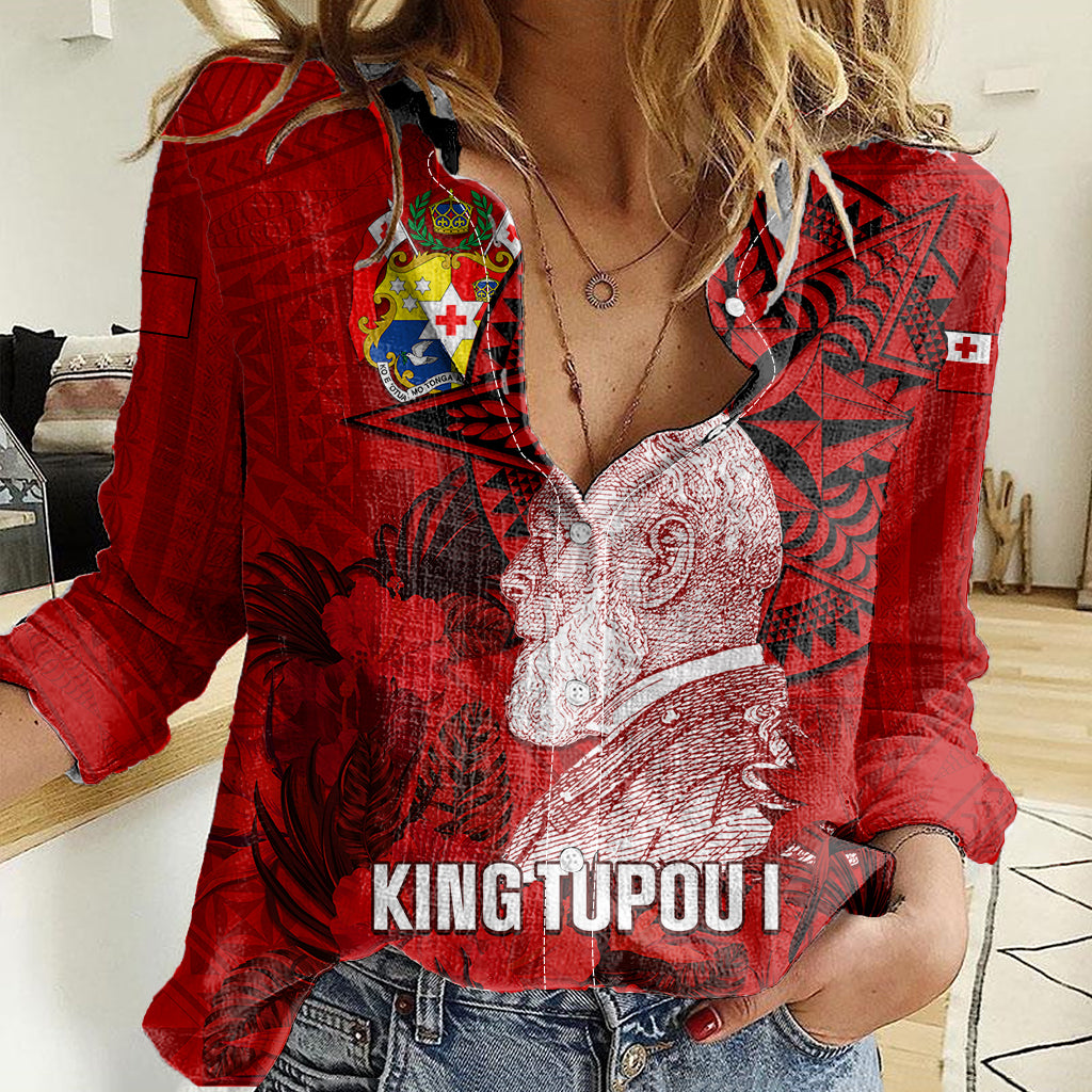 tonga-king-tupou-i-day-women-casual-shirt-tropical-flowers-with-ngatu-pattern