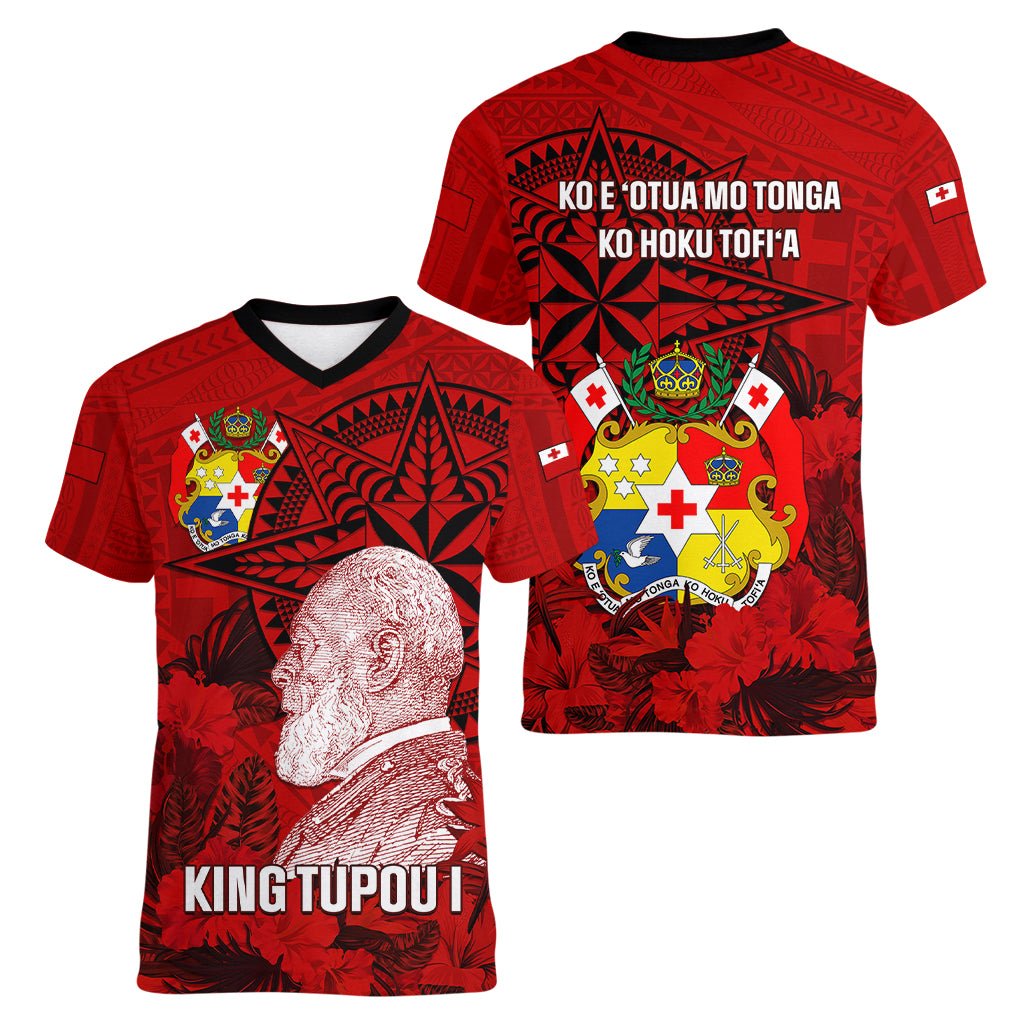 tonga-king-tupou-i-day-women-v-neck-t-shirt-tropical-flowers-with-ngatu-pattern