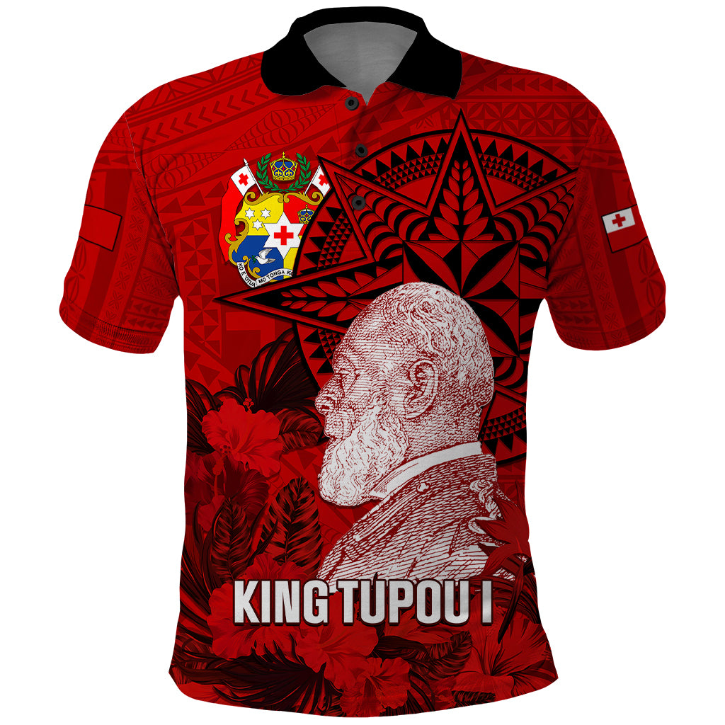 Personalized Tonga King Tupou I Day Polo Shirt Tropical Flowers With Ngatu Pattern LT05 Red - Polynesian Pride