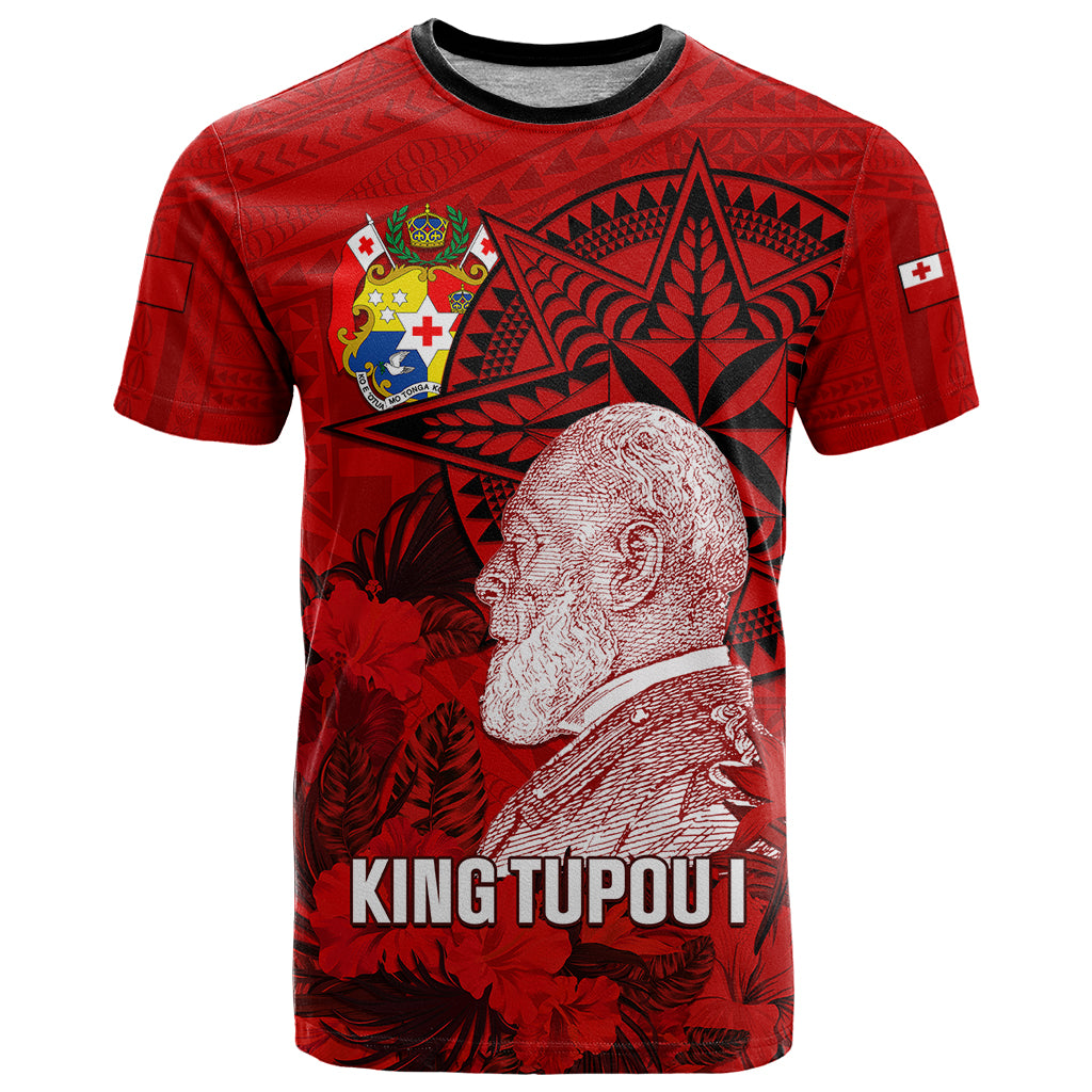 Personalized Tonga King Tupou I Day T Shirt Tropical Flowers With Ngatu Pattern LT05 Red - Polynesian Pride