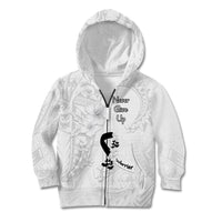 Lung Cancer Awareness Kid Hoodie Never Give Up Polynesian Style LT05 Zip Hoodie White - Polynesian Pride