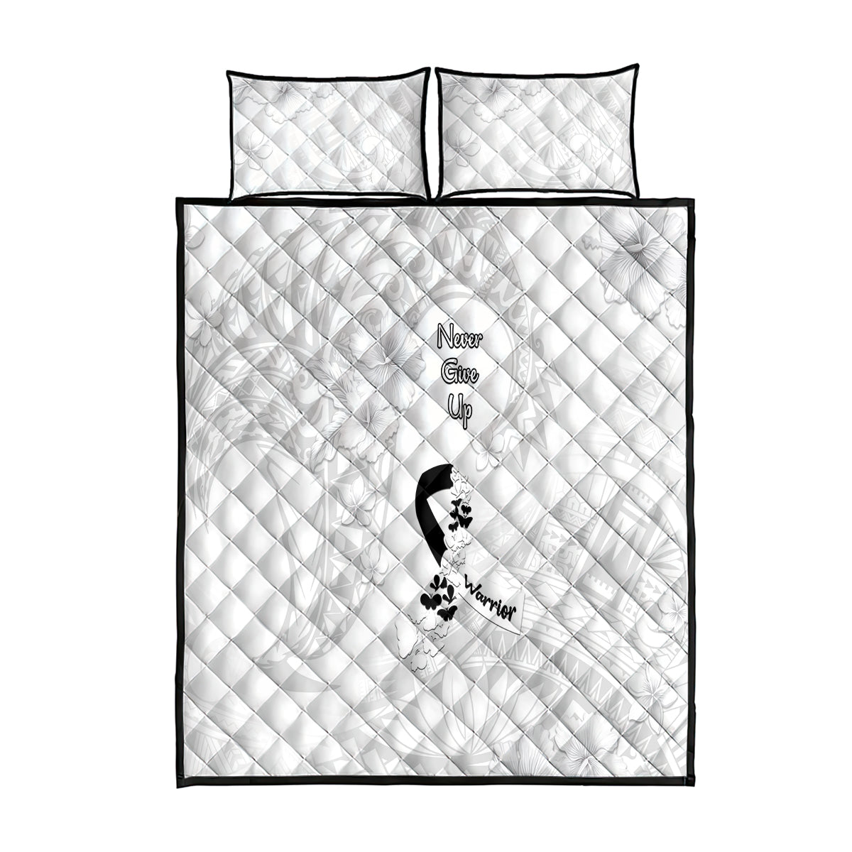 Lung Cancer Awareness Quilt Bed Set Never Give Up Polynesian Style LT05 White - Polynesian Pride
