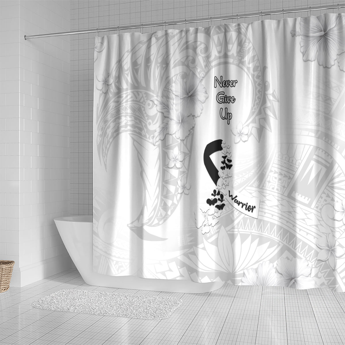 Lung Cancer Awareness Shower Curtain Never Give Up Polynesian Style LT05 - Polynesian Pride