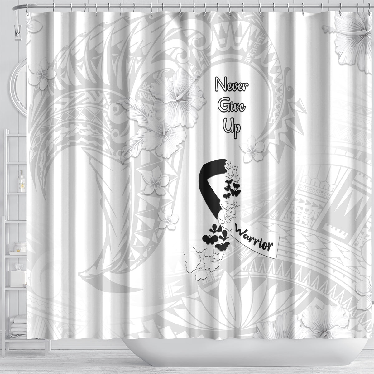 Lung Cancer Awareness Shower Curtain Never Give Up Polynesian Style LT05 - Polynesian Pride