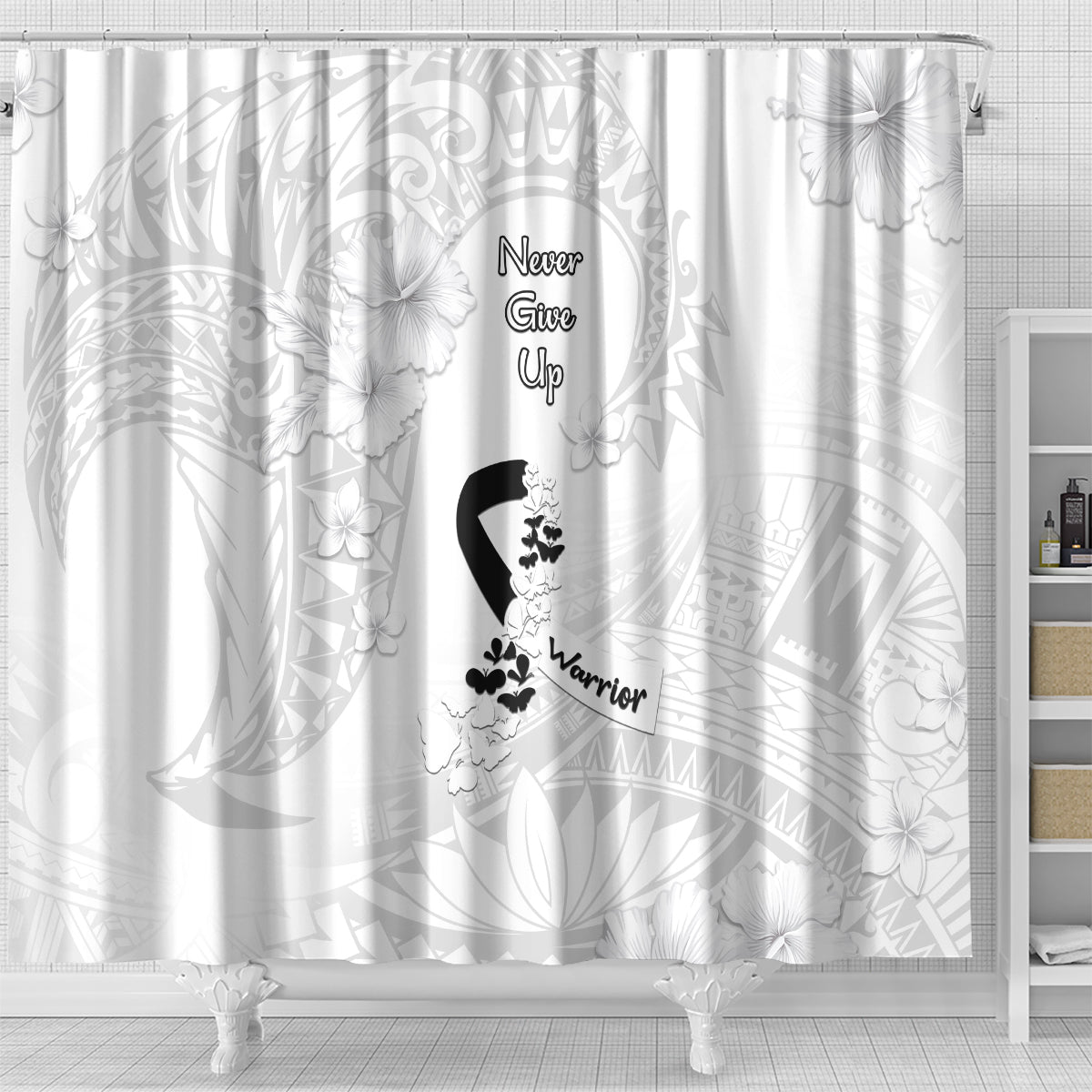 Lung Cancer Awareness Shower Curtain Never Give Up Polynesian Style LT05 - Polynesian Pride