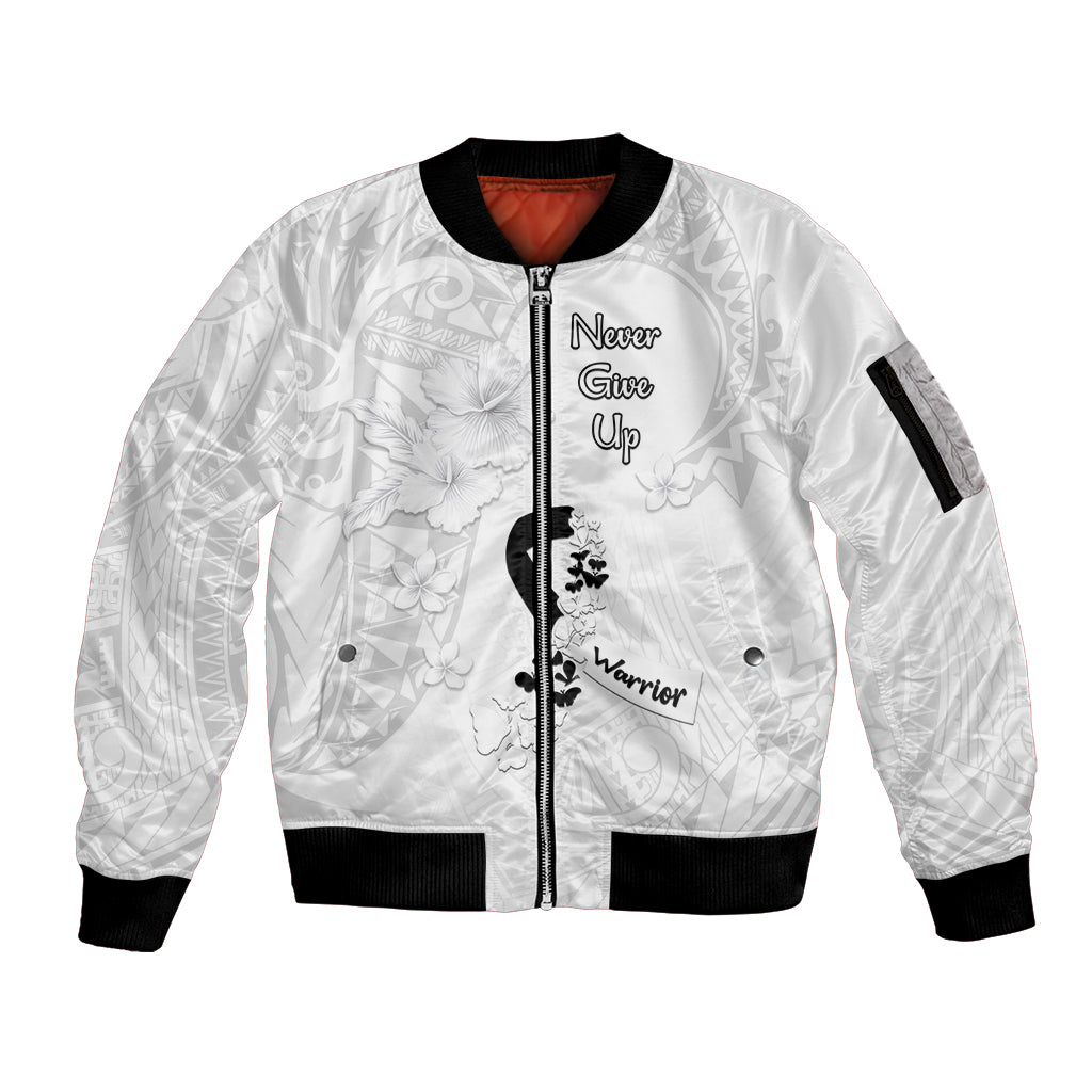 Lung Cancer Awareness Sleeve Zip Bomber Jacket Never Give Up Polynesian Style LT05 Unisex White - Polynesian Pride