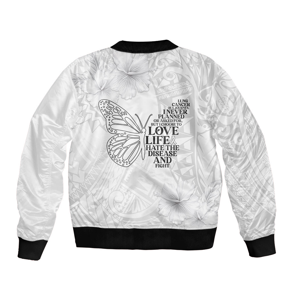 Lung Cancer Awareness Sleeve Zip Bomber Jacket Never Give Up Polynesian Style LT05 - Polynesian Pride