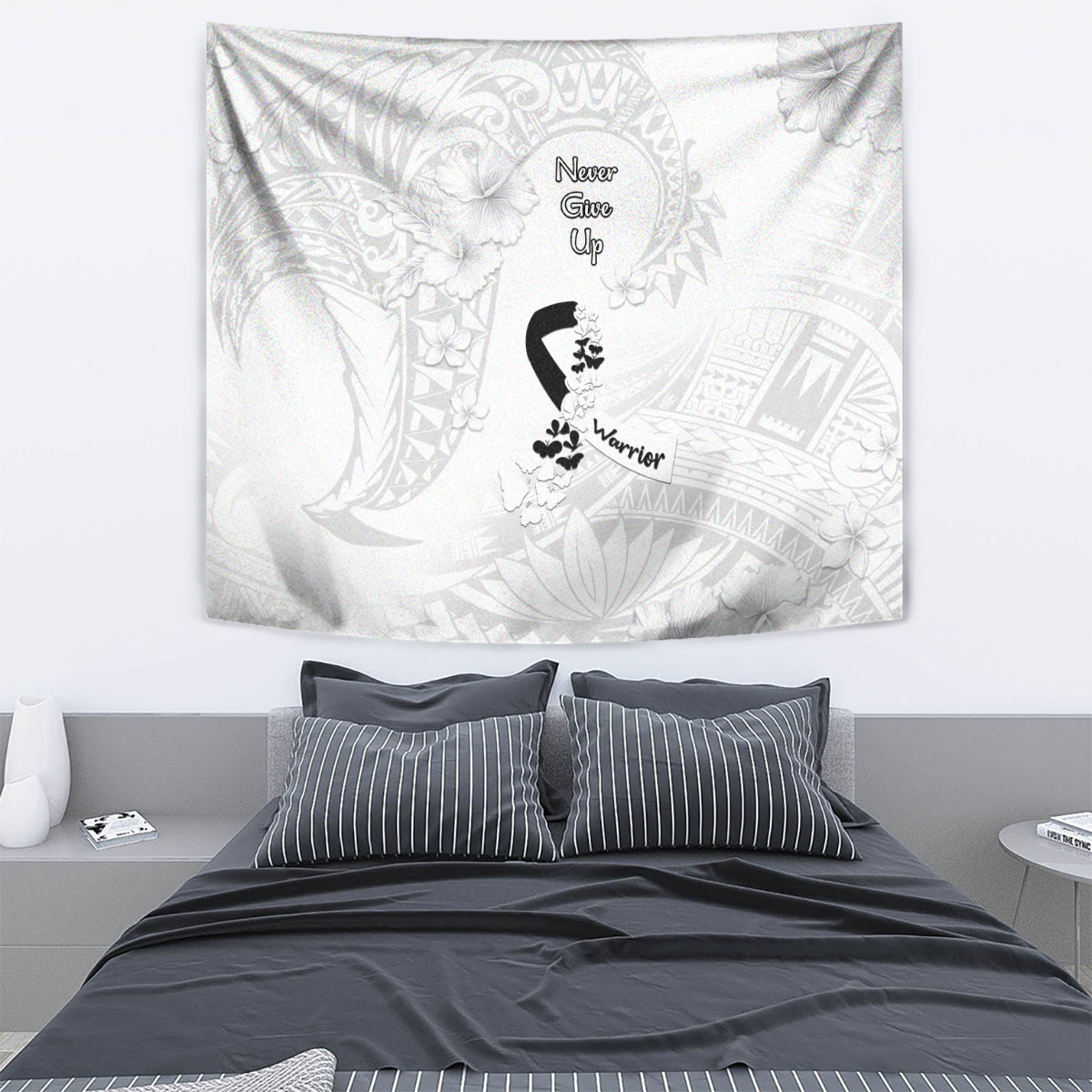 Lung Cancer Awareness Tapestry Never Give Up Polynesian Style LT05 - Polynesian Pride