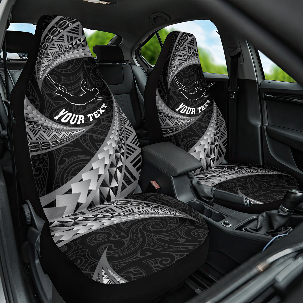 Personalised New Zealand Bungy Jumping Car Seat Cover Maori Pattern LT05 One Size Black - Polynesian Pride