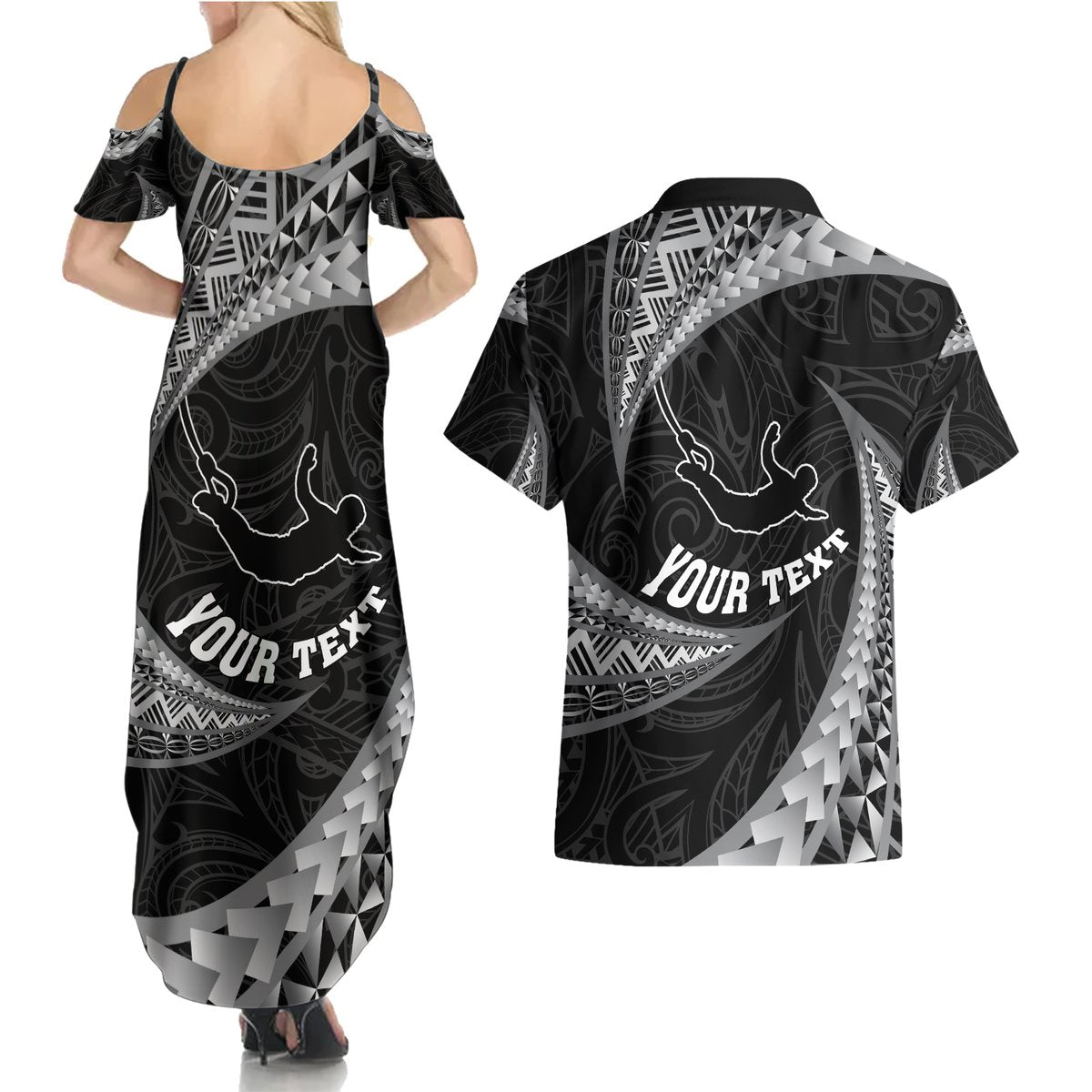 Personalised New Zealand Bungy Jumping Couples Matching Summer Maxi Dress and Hawaiian Shirt Maori Pattern LT05 - Polynesian Pride