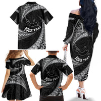 Personalised New Zealand Bungy Jumping Family Matching Off Shoulder Long Sleeve Dress and Hawaiian Shirt Maori Pattern LT05 - Polynesian Pride