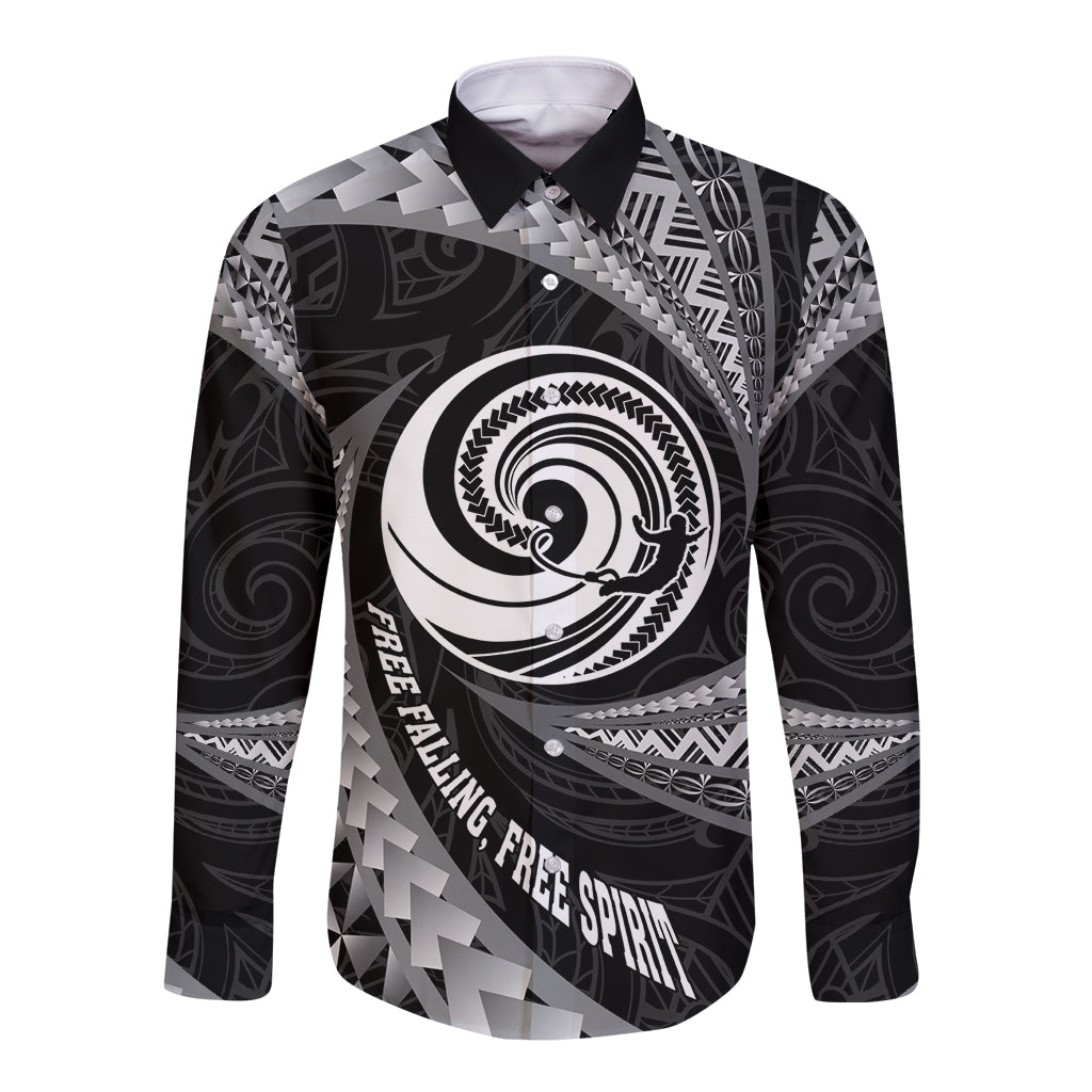 Personalised New Zealand Bungy Jumping Long Sleeve Button Shirt Maori Pattern LT05 Unisex Black - Polynesian Pride