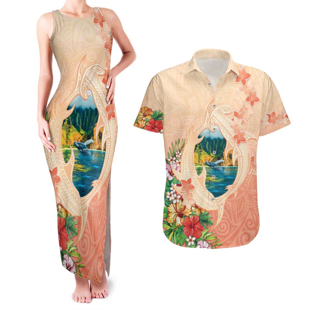 Hawaii Kauai Na Pali Coast Landscape Couples Matching Tank Maxi Dress and Hawaiian Shirt LT05 Peach - Polynesian Pride