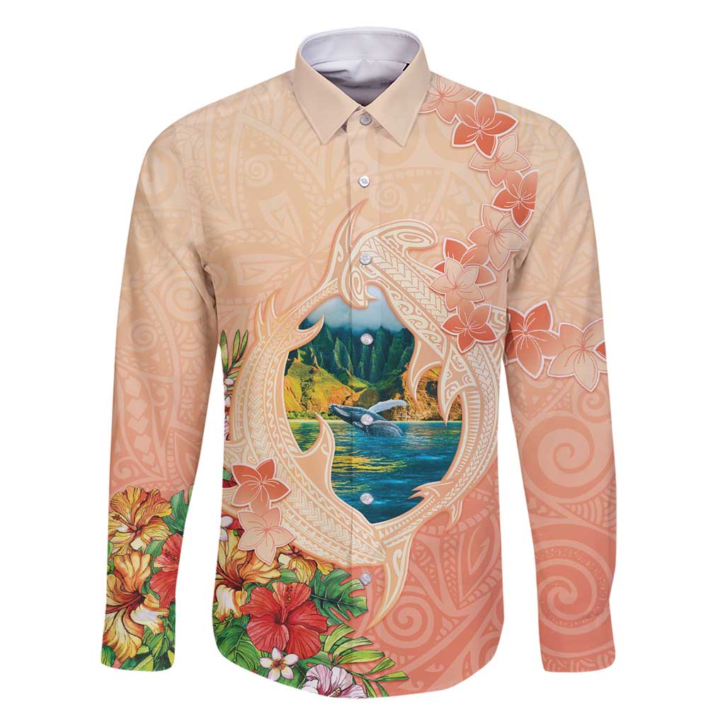 Hawaii Kauai Na Pali Coast Landscape Family Matching Mermaid Dress and Hawaiian Shirt LT05 Dad's Shirt - Long Sleeve Peach - Polynesian Pride