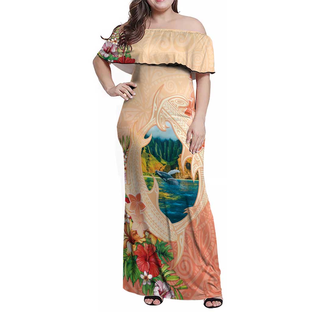 Hawaii Kauai Na Pali Coast Landscape Family Matching Off Shoulder Maxi Dress and Hawaiian Shirt