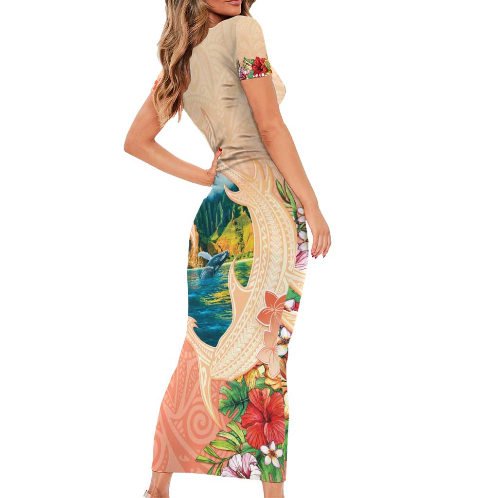 Hawaii Kauai Na Pali Coast Landscape Short Sleeve Bodycon Dress LT05 - Polynesian Pride