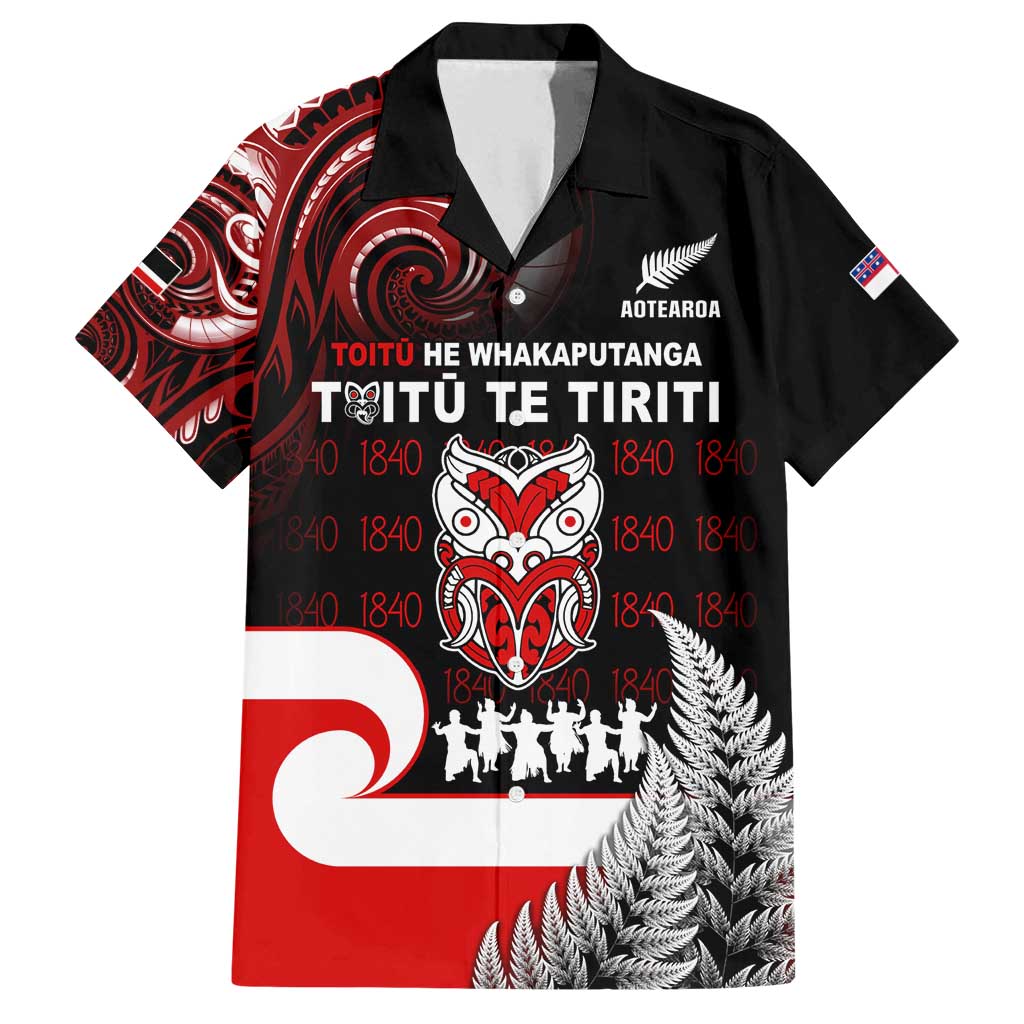 Aotearoa Toitu He Whakaputanga Family Matching Tank Maxi Dress and Hawaiian Shirt Toitu Te Tiriti O Waitangi LT05 Dad's Shirt - Short Sleeve Black - Polynesian Pride