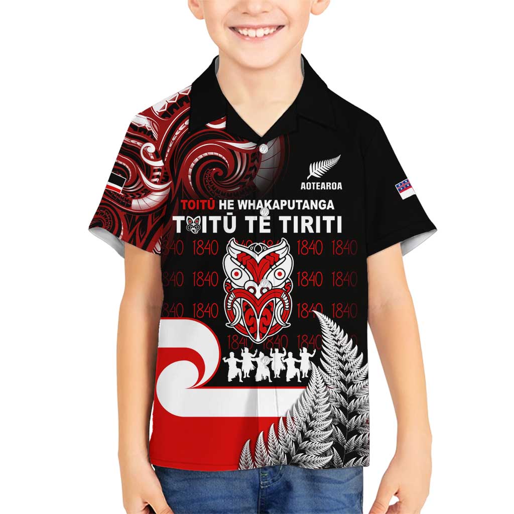 Aotearoa Toitu He Whakaputanga Family Matching Tank Maxi Dress and Hawaiian Shirt Toitu Te Tiriti O Waitangi LT05 Son's Shirt Black - Polynesian Pride