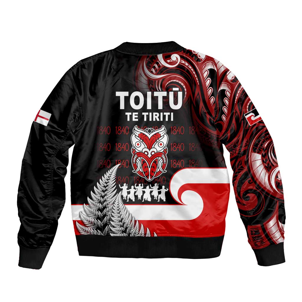 Aotearoa Toitu He Whakaputanga Sleeve Zip Bomber Jacket Toitu Te Tiriti O Waitangi
