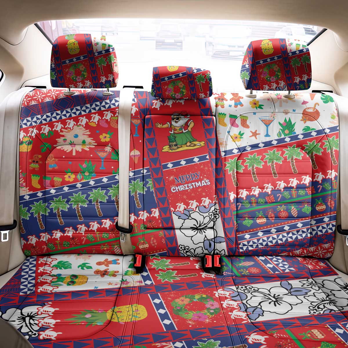 Wallis And Futuna Christmas Back Car Seat Cover Festive Beach Vibes - Polynesian Pride