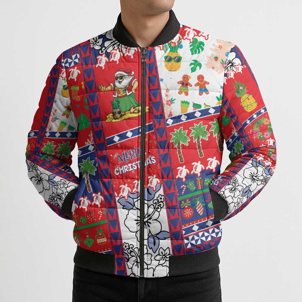 Wallis And Futuna Christmas Bomber Puffer Jacket Festive Beach Vibes - Polynesian Pride