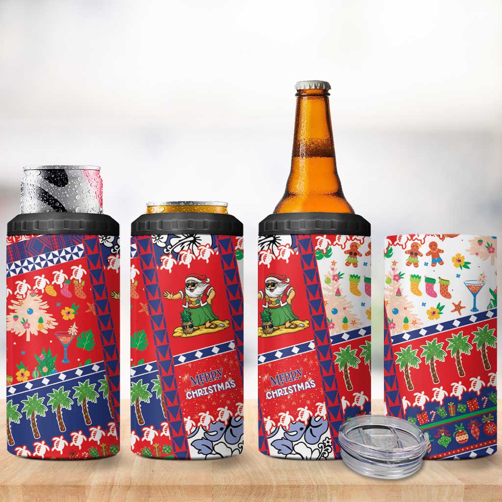 Wallis And Futuna Christmas 4 in 1 Can Cooler Tumbler Festive Beach Vibes - Polynesian Pride