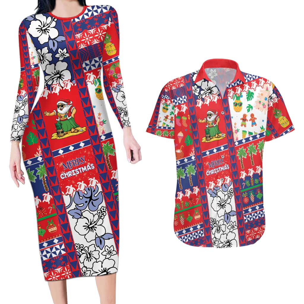 Wallis And Futuna Christmas Couples Matching Long Sleeve Bodycon Dress and Hawaiian Shirt Festive Beach Vibes - Polynesian Pride