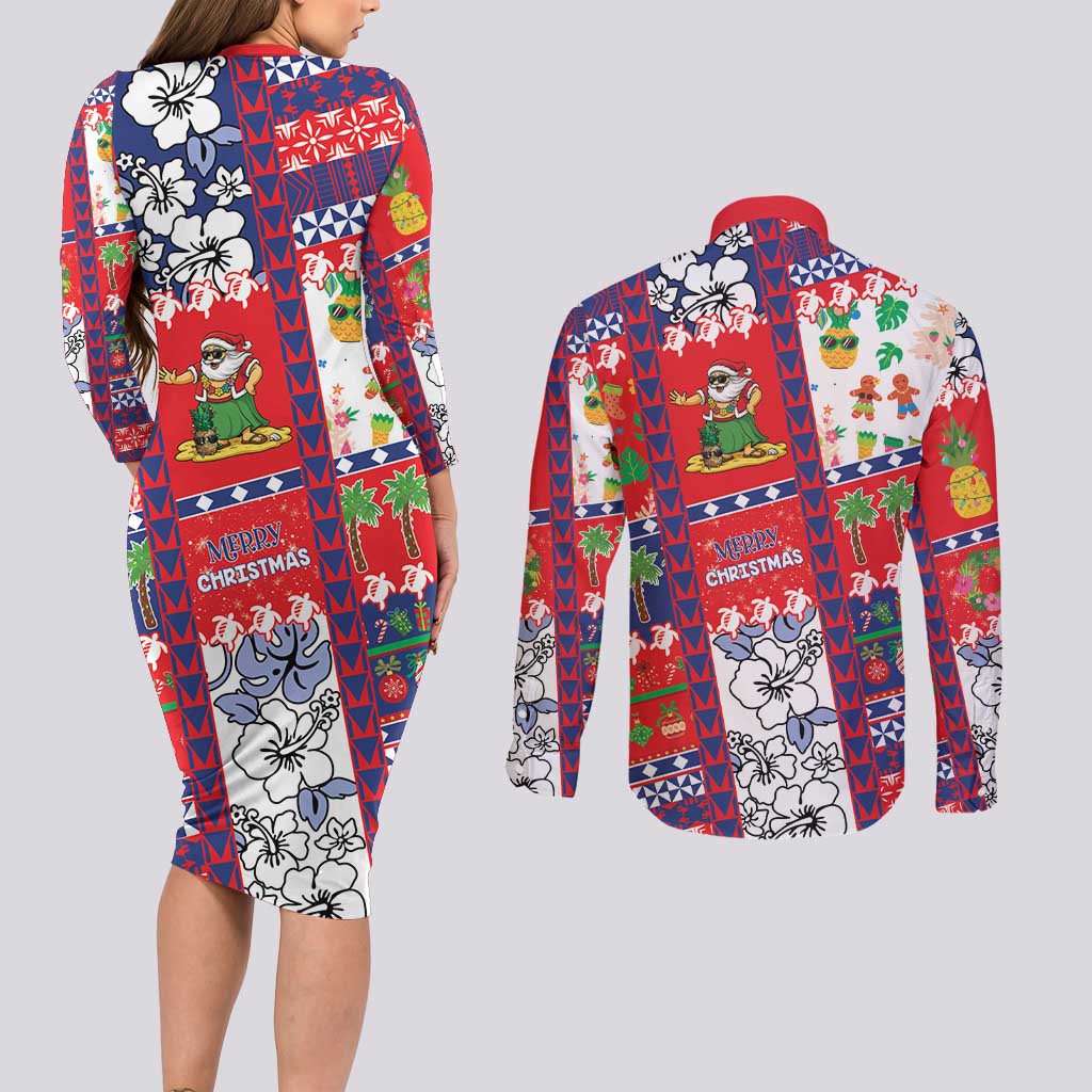 Wallis And Futuna Christmas Couples Matching Long Sleeve Bodycon Dress and Long Sleeve Button Shirt Festive Beach Vibes - Polynesian Pride