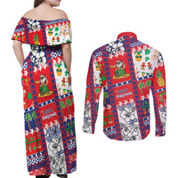 Wallis And Futuna Christmas Couples Matching Off Shoulder Maxi Dress and Long Sleeve Button Shirt Festive Beach Vibes - Polynesian Pride