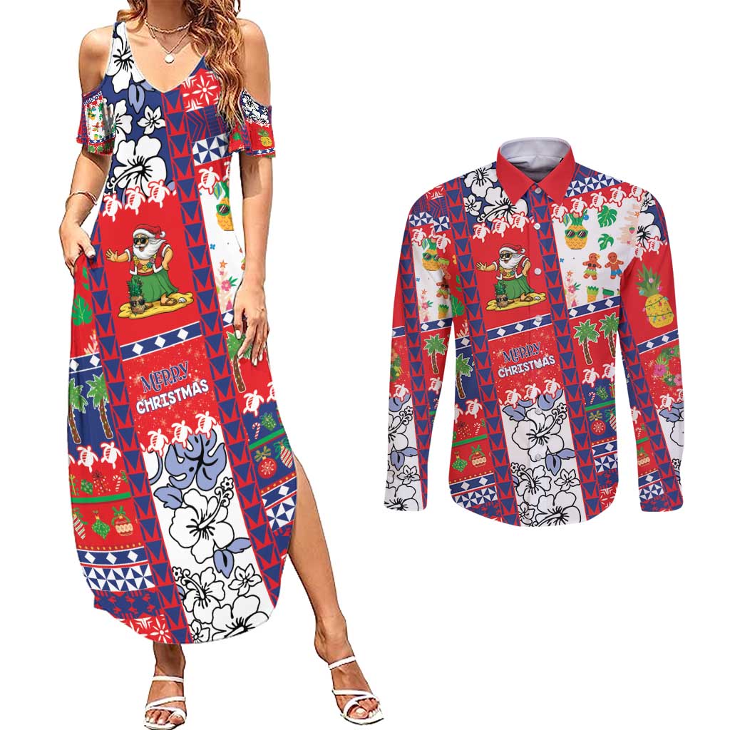Wallis And Futuna Christmas Couples Matching Summer Maxi Dress and Long Sleeve Button Shirt Festive Beach Vibes - Polynesian Pride