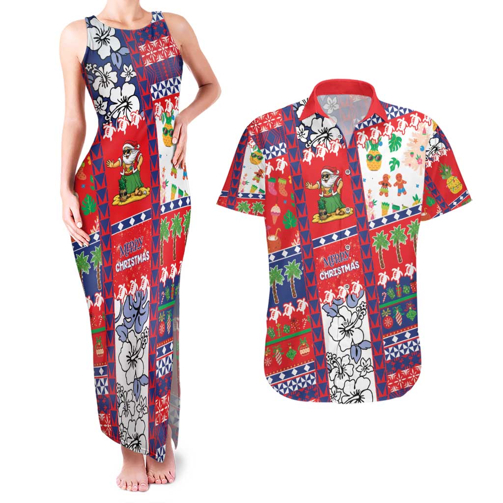 Wallis And Futuna Christmas Couples Matching Tank Maxi Dress and Hawaiian Shirt Festive Beach Vibes - Polynesian Pride
