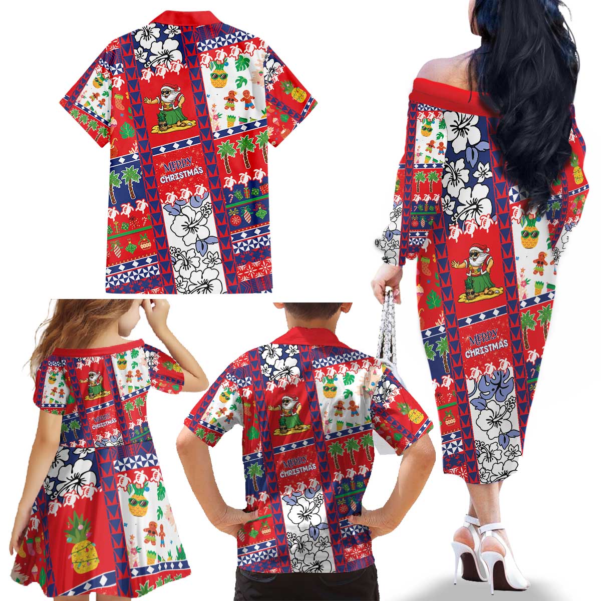 Wallis And Futuna Christmas Family Matching Off The Shoulder Long Sleeve Dress and Hawaiian Shirt Festive Beach Vibes - Polynesian Pride