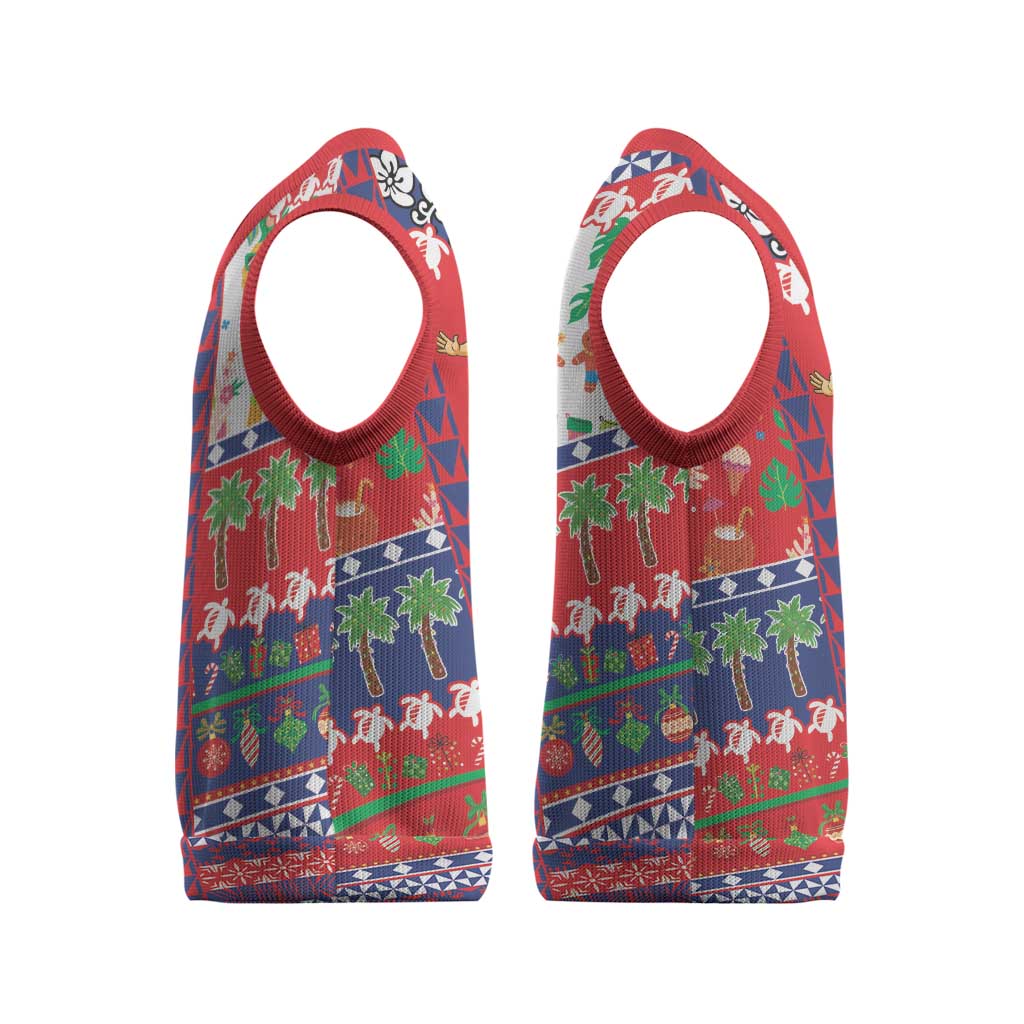 Wallis And Futuna Christmas Knitted V-Neck Vest Festive Beach Vibes - Polynesian Pride