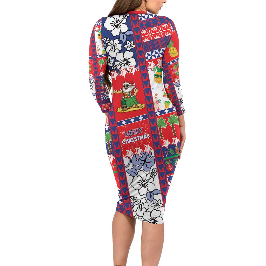 Wallis And Futuna Christmas Long Sleeve Bodycon Dress Festive Beach Vibes - Polynesian Pride