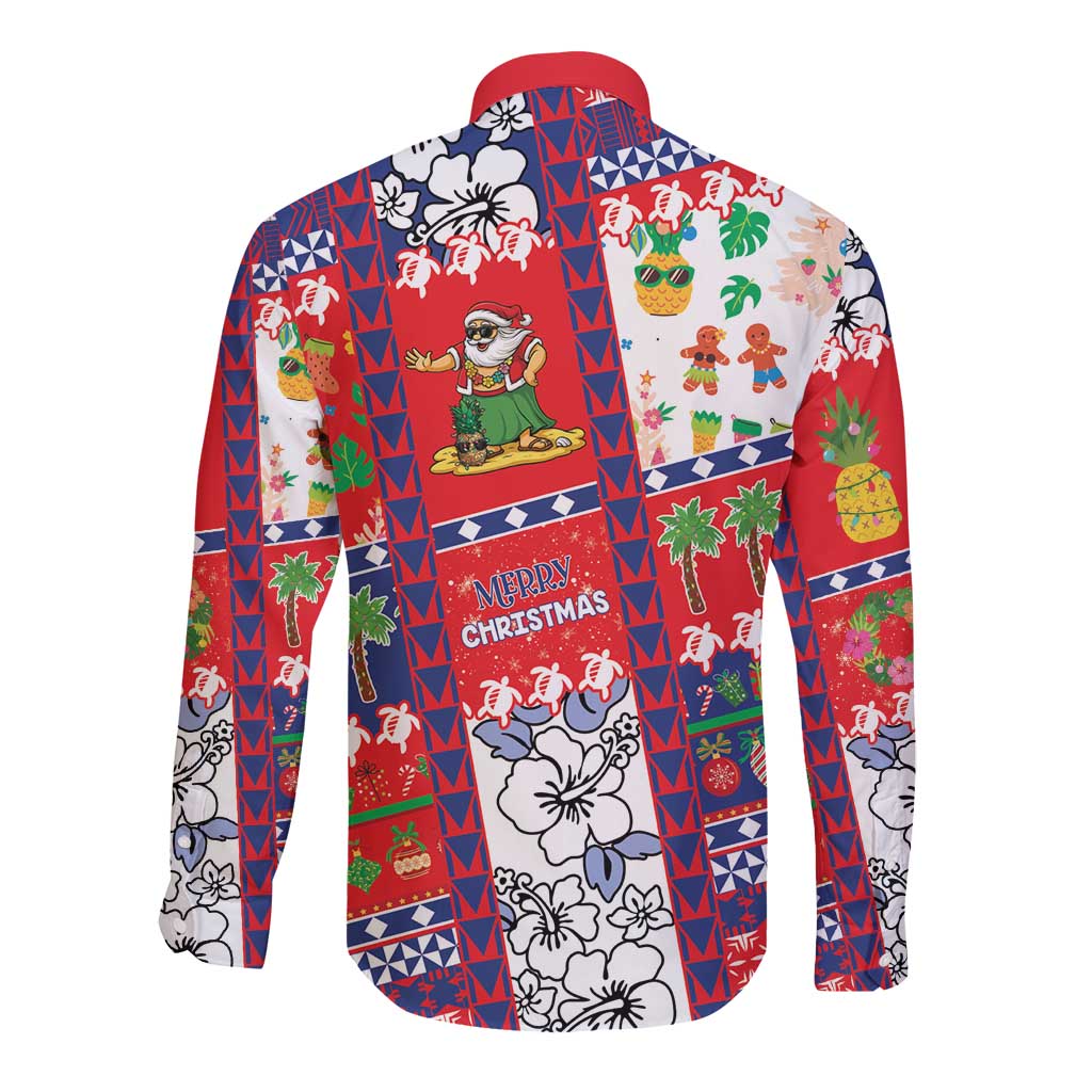 Wallis And Futuna Christmas Long Sleeve Button Shirt Festive Beach Vibes - Polynesian Pride
