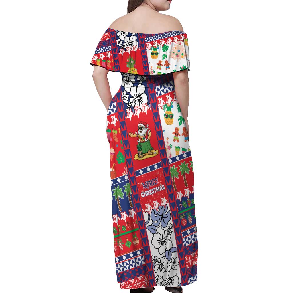 Wallis And Futuna Christmas Off Shoulder Maxi Dress Festive Beach Vibes - Polynesian Pride