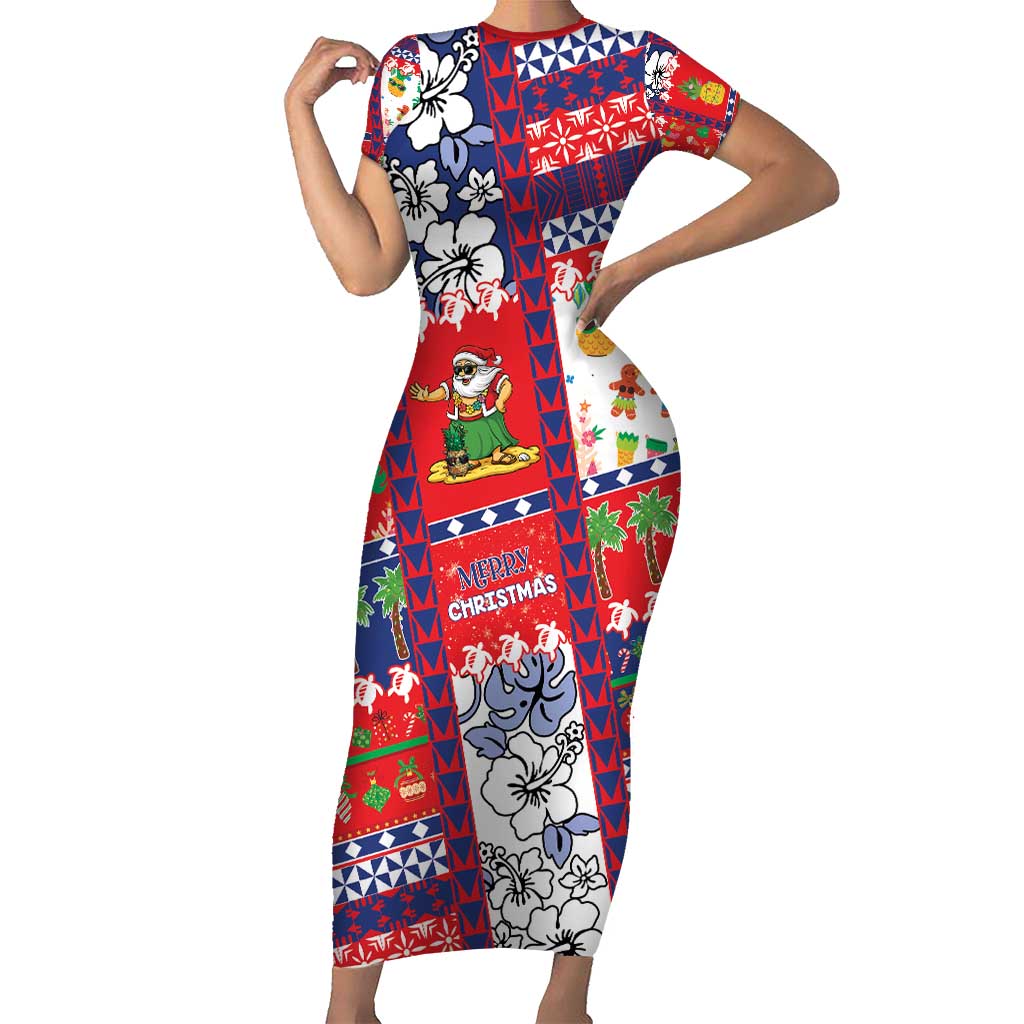 Wallis And Futuna Christmas Short Sleeve Bodycon Dress Festive Beach Vibes - Polynesian Pride