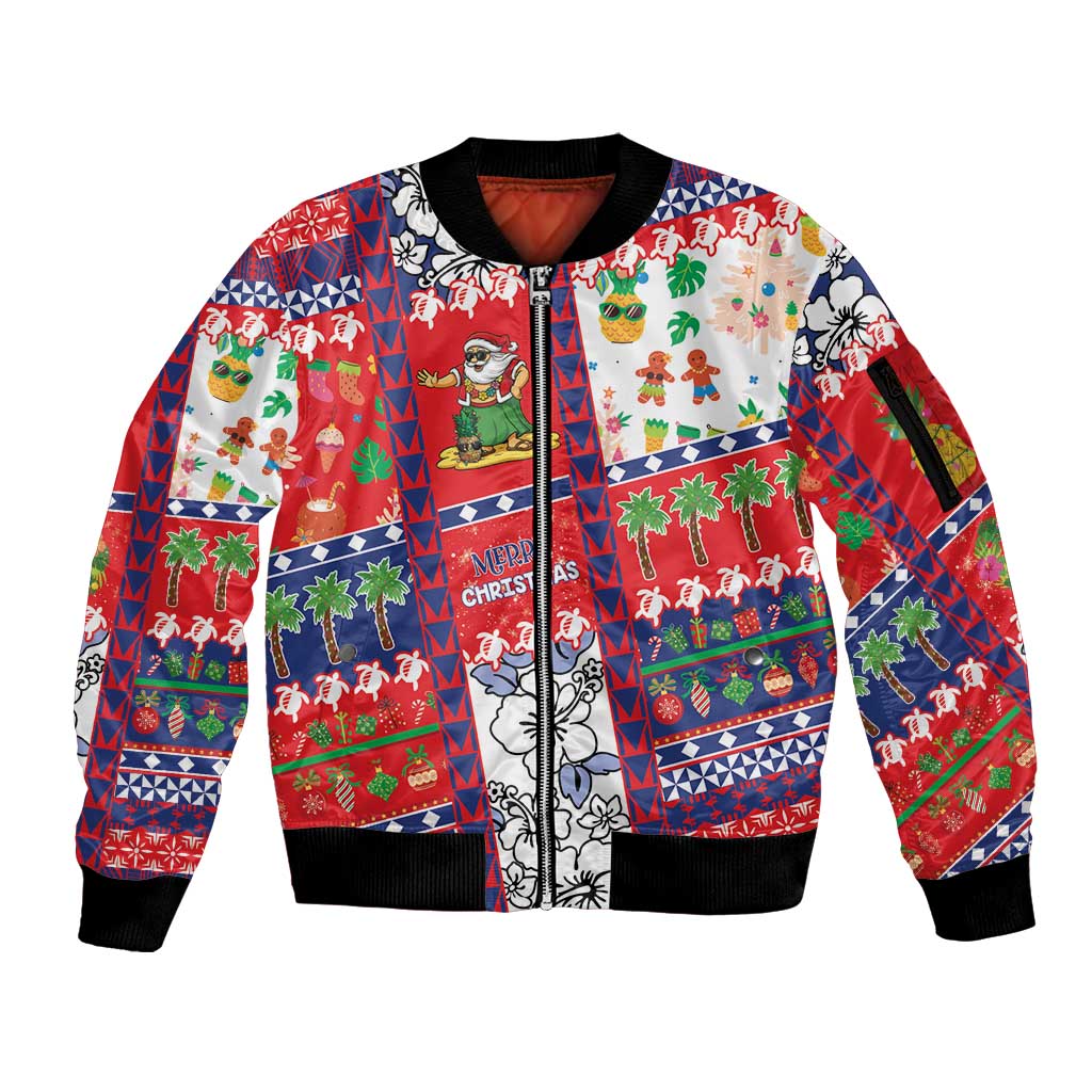 Wallis And Futuna Christmas Sleeve Zip Bomber Jacket Festive Beach Vibes - Polynesian Pride