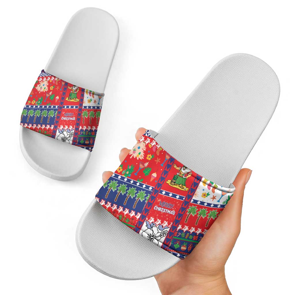 Wallis And Futuna Christmas Slide Sandals Festive Beach Vibes - Polynesian Pride