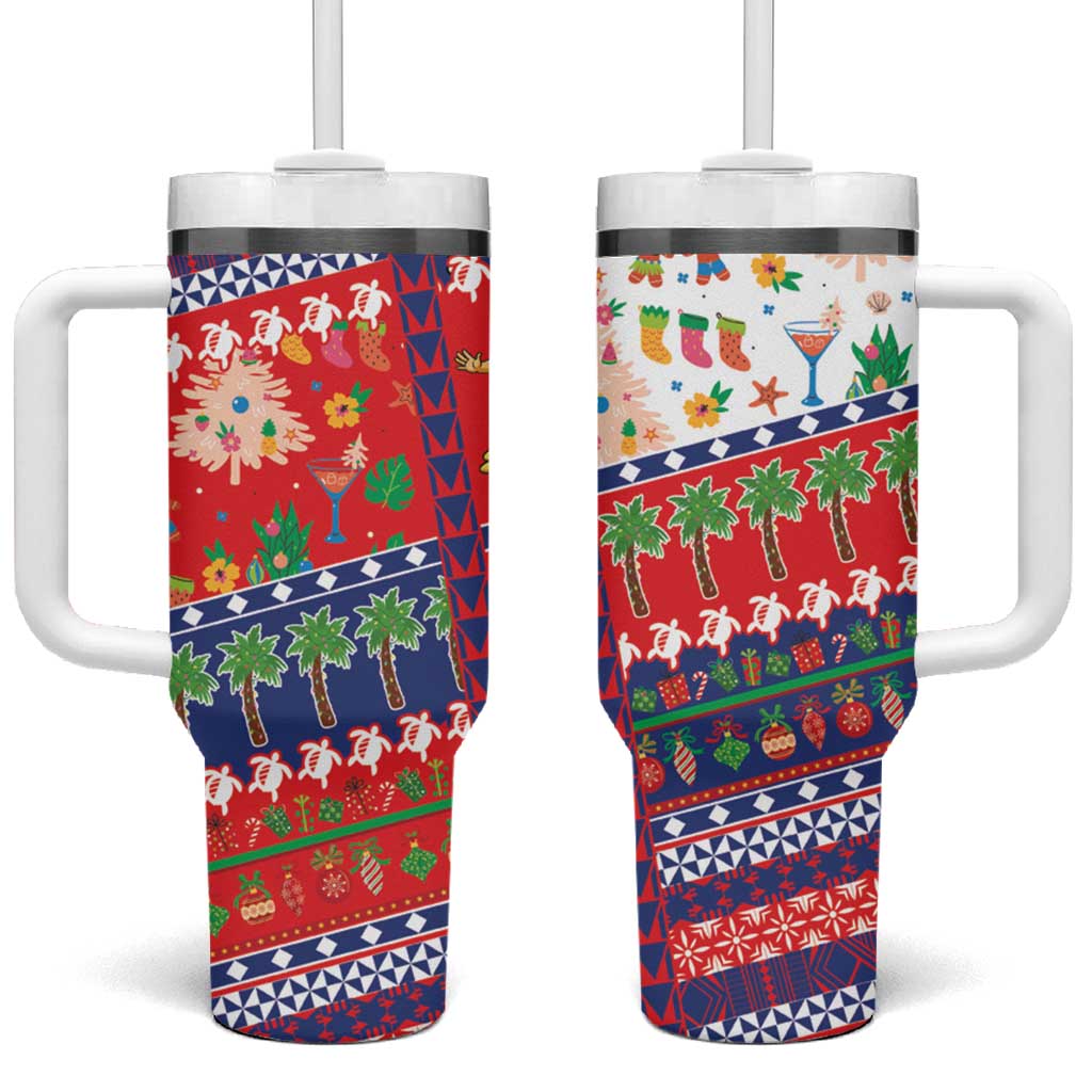 Wallis And Futuna Christmas Tumbler With Handle Festive Beach Vibes - Polynesian Pride