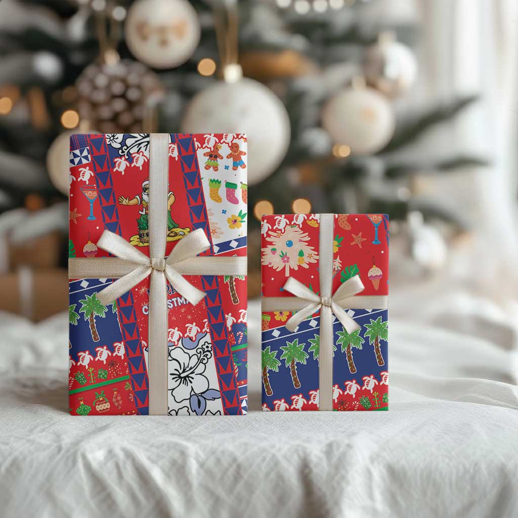 Wallis And Futuna Christmas Wrapping Paper Festive Beach Vibes - Polynesian Pride