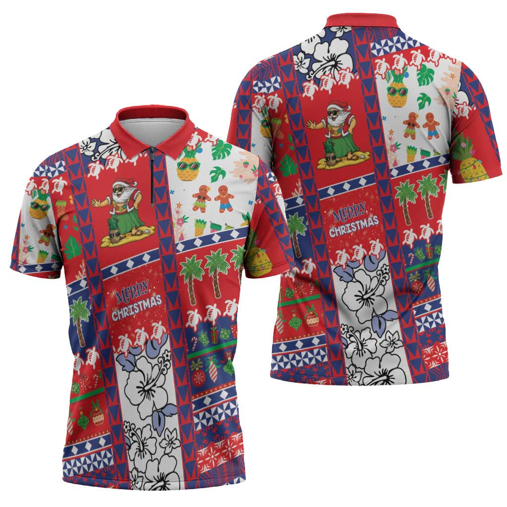 Wallis And Futuna Christmas Zipper Polo Shirt Festive Beach Vibes - Polynesian Pride