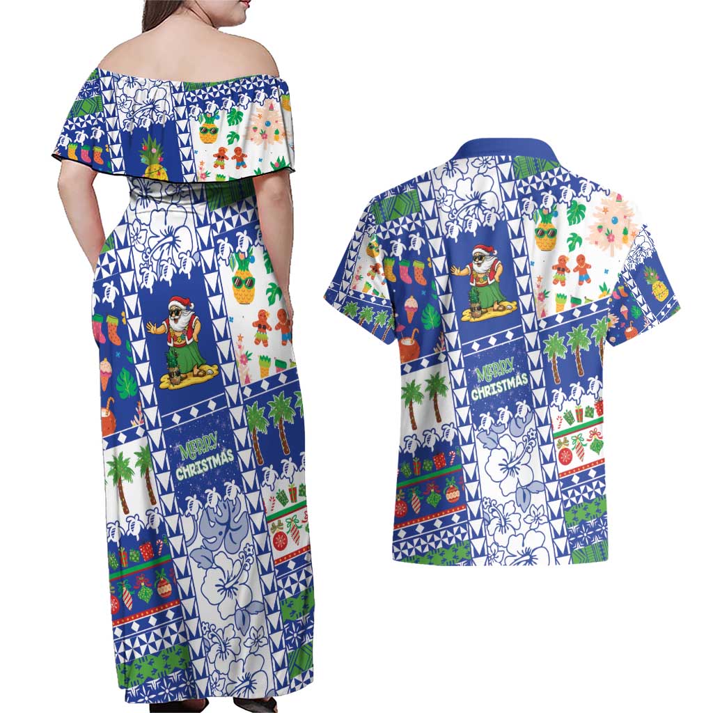 Northern Mariana Islands Christmas Couples Matching Off Shoulder Maxi Dress and Hawaiian Shirt Festive Beach Vibes - Polynesian Pride
