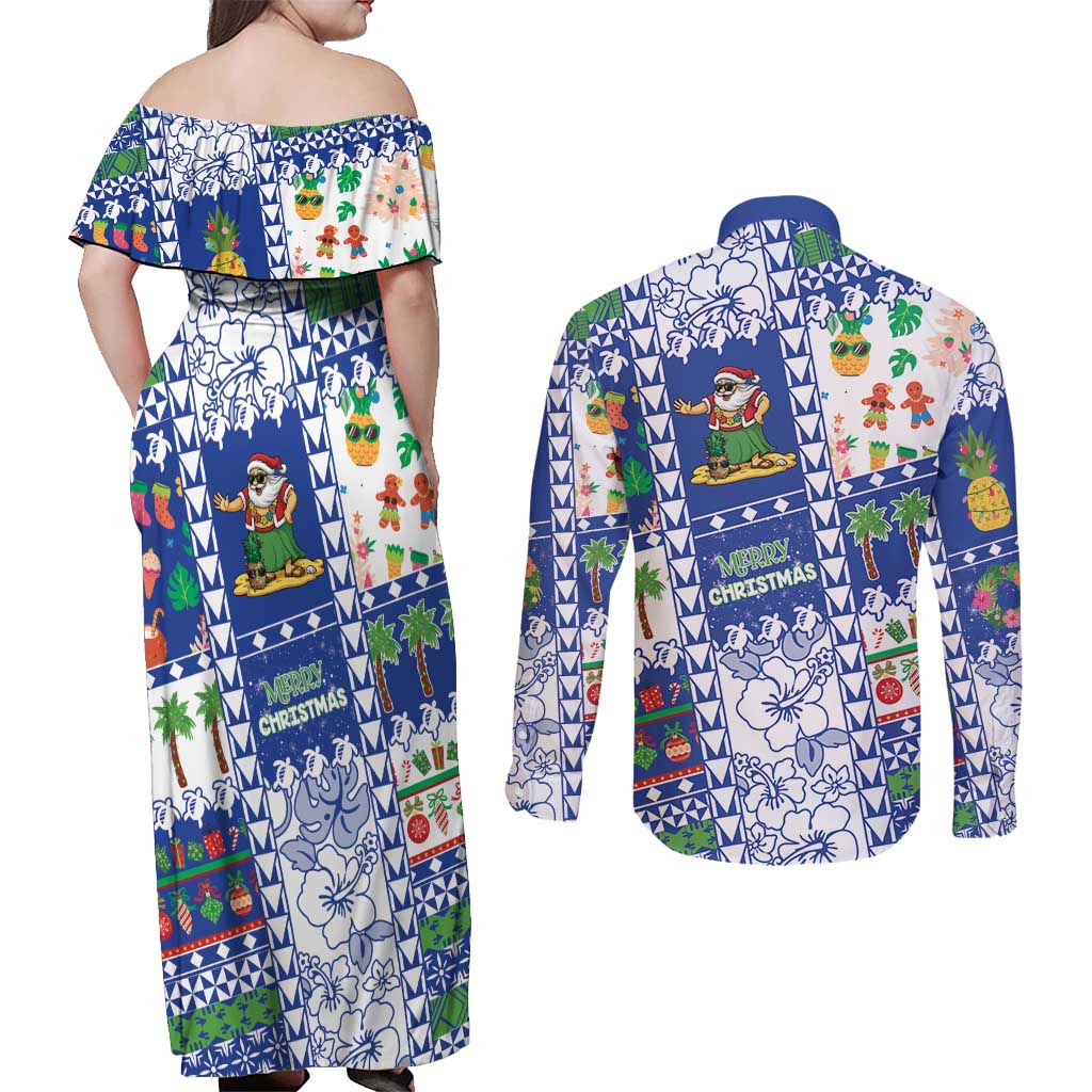 Northern Mariana Islands Christmas Couples Matching Off Shoulder Maxi Dress and Long Sleeve Button Shirt Festive Beach Vibes - Polynesian Pride
