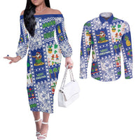 Northern Mariana Islands Christmas Couples Matching Off The Shoulder Long Sleeve Dress and Long Sleeve Button Shirt Festive Beach Vibes - Polynesian Pride