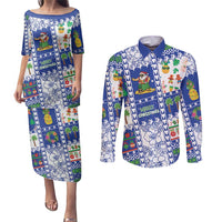 Northern Mariana Islands Christmas Couples Matching Puletasi and Long Sleeve Button Shirt Festive Beach Vibes - Polynesian Pride