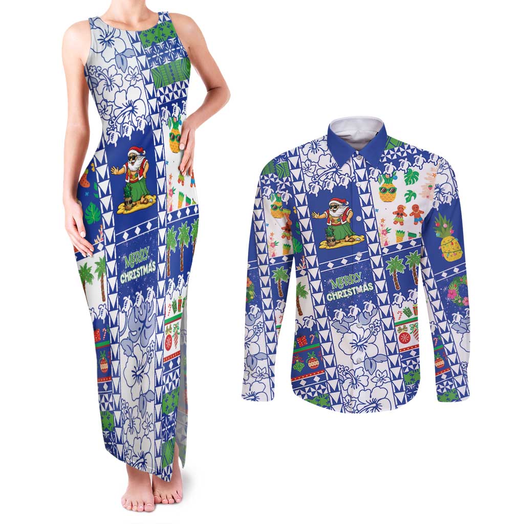 Northern Mariana Islands Christmas Couples Matching Tank Maxi Dress and Long Sleeve Button Shirt Festive Beach Vibes - Polynesian Pride