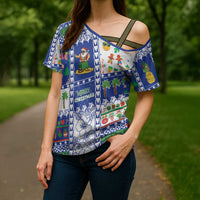 Northern Mariana Islands Christmas Cross Shoulder Shirt Festive Beach Vibes - Polynesian Pride